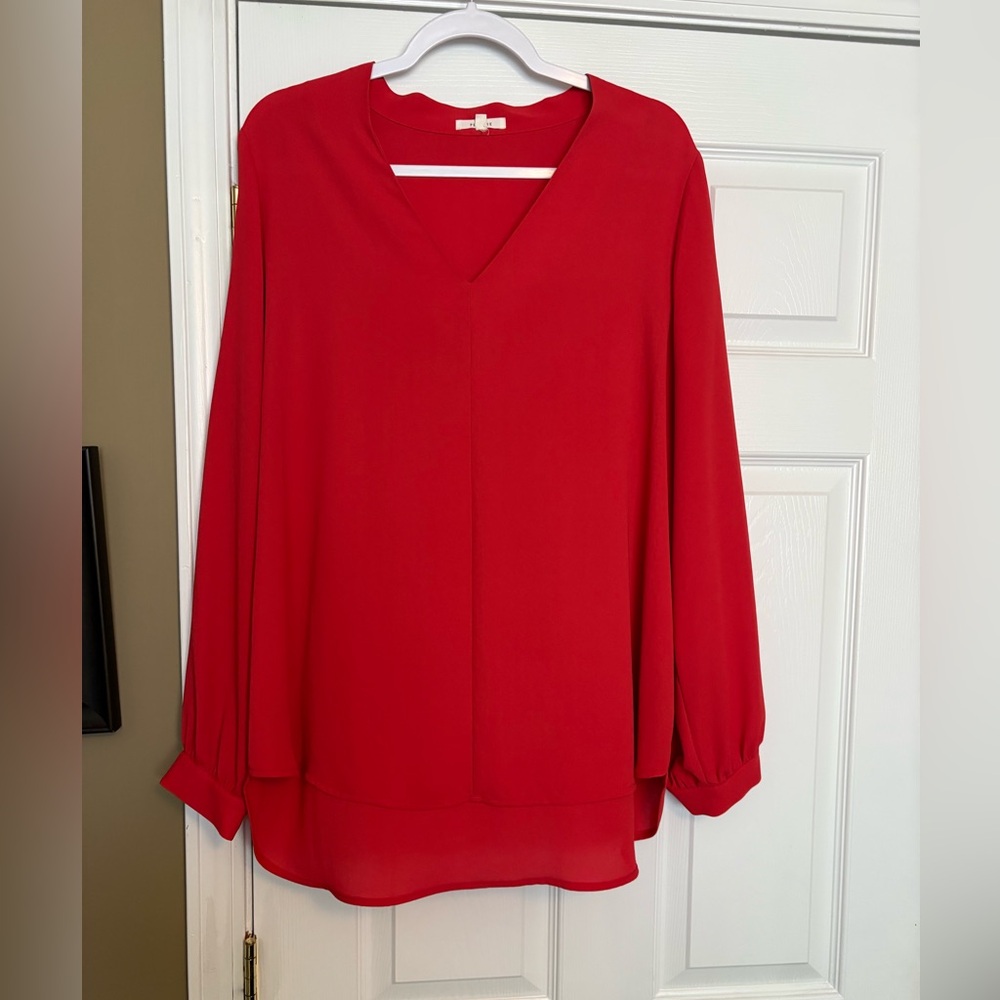 Pleione Red V-Neck Long Sleeve Blouse